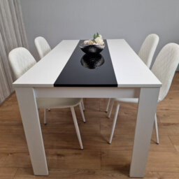 Kosy Koala Dining Table Set White And Black Table With 4 White Gem Pattern Chairs Dining Room Furniture - thumbnail 9