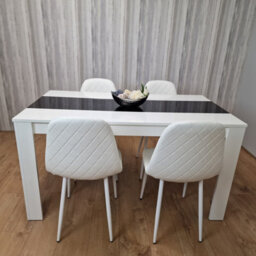 Kosy Koala Dining Table Set White And Black Table With 4 White Gem Pattern Chairs Dining Room Furniture - thumbnail 2