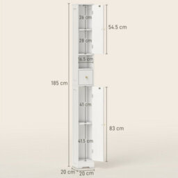 Homcom 20Cm Slim Bathroom Storage Cabinet With Adjustable Shelves White - thumbnail 3