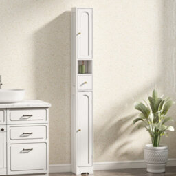 Homcom 20Cm Slim Bathroom Storage Cabinet With Adjustable Shelves White - thumbnail 1