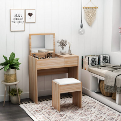 Homcom Dressing Table Set Cushioned Stool Flip-Up Mirror Drawer Chipboard Wood - image 1