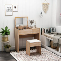 Homcom Dressing Table Set Cushioned Stool Flip-Up Mirror Drawer Chipboard Wood