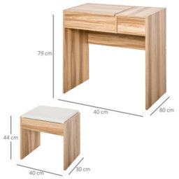 Homcom Dressing Table Set Cushioned Stool Flip-Up Mirror Drawer Chipboard Wood - thumbnail 3