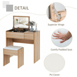 Homcom Dressing Table Set Cushioned Stool Flip-Up Mirror Drawer Chipboard Wood - thumbnail 7