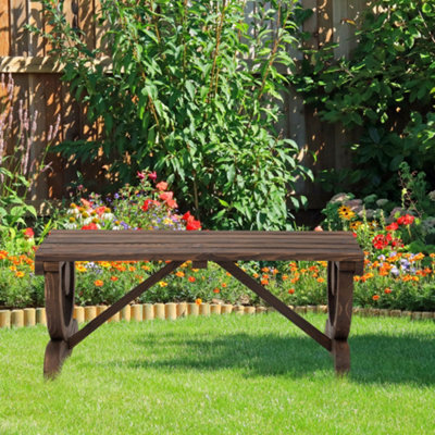 Outsunny Wooden Wheel Bench Rustic Outdoor Patio Garden Seat 2-Person Brown - image 1