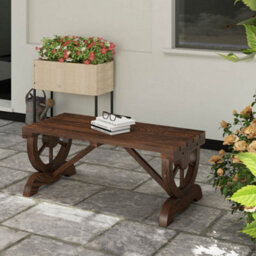 Outsunny Wooden Wheel Bench Rustic Outdoor Patio Garden Seat 2-Person Brown - thumbnail 9