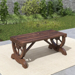 Outsunny Wooden Wheel Bench Rustic Outdoor Patio Garden Seat 2-Person Brown - thumbnail 8