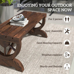 Outsunny Wooden Wheel Bench Rustic Outdoor Patio Garden Seat 2-Person Brown - thumbnail 6