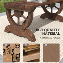 Outsunny Wooden Wheel Bench Rustic Outdoor Patio Garden Seat 2-Person Brown - thumbnail 5