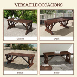 Outsunny Wooden Wheel Bench Rustic Outdoor Patio Garden Seat 2-Person Brown - thumbnail 7