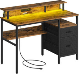 Corner Desk With Led Lighting And Integrated Power Outlets, Computer Station, Rustic Brown - thumbnail 6