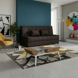 Sofa Bed With Sleeping Function And Storage Sonia Dark Brown Fabric Click Clack Reversible Living Room