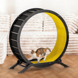 Gtplayer Cat Wheel 90 Cm Metal Large Cats Exercise Running Wheel For Indoor Cats With Teaser Removable Carpet Cat Treadmill,yellow - thumbnail 9