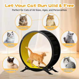 Gtplayer Cat Wheel 90 Cm Metal Large Cats Exercise Running Wheel For Indoor Cats With Teaser Removable Carpet Cat Treadmill,yellow - thumbnail 7
