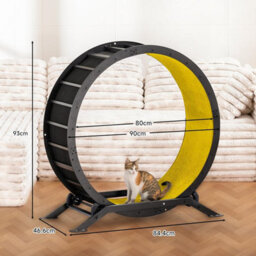 Gtplayer Cat Wheel 90 Cm Metal Large Cats Exercise Running Wheel For Indoor Cats With Teaser Removable Carpet Cat Treadmill,yellow - thumbnail 2