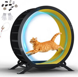 Gtplayer Cat Wheel 90 Cm Metal Large Cats Exercise Running Wheel For Indoor Cats With Teaser Removable Carpet Cat Treadmill,yellow - thumbnail 1