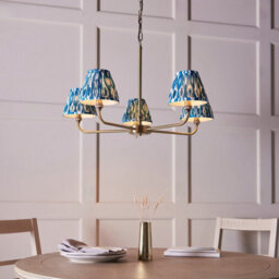 Luminosa Lighting Luminosa Lille Antique Brass Plate Pendant Light With Marlin Blue Fabric Ikat Shade 16Cm 5X B22 - thumbnail 3
