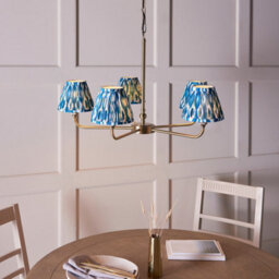 Luminosa Lighting Luminosa Lille Antique Brass Plate Pendant Light With Marlin Blue Fabric Ikat Shade 16Cm 5X B22 - thumbnail 4