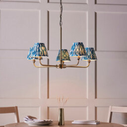 Luminosa Lighting Luminosa Lille Antique Brass Plate Pendant Light With Marlin Blue Fabric Ikat Shade 16Cm 5X B22 - thumbnail 2