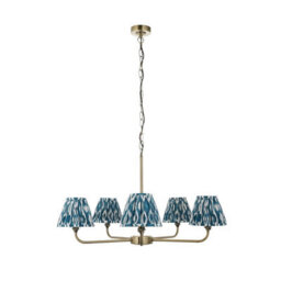 Luminosa Lighting Luminosa Lille Antique Brass Plate Pendant Light With Marlin Blue Fabric Ikat Shade 16Cm 5X B22 - thumbnail 6