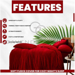 Gc Gaveno Cavailia Teddy Bear Fleece King Red Duvet Set With Matching Pillowcase Fluffy Warm & Cosy Super Soft Bedding Set - thumbnail 3