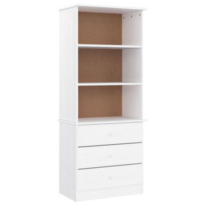 Berkfield Durable Bookcase With Drawers Alta White 60X35X142 Cm Solid Wood Pine