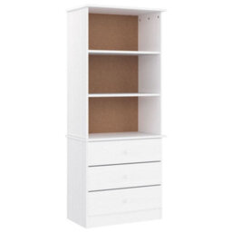 Berkfield Durable Bookcase With Drawers Alta White 60X35X142 Cm Solid Wood Pine