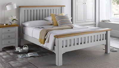 Save On Goods UK 5Ft King Size Real Oak & Light Grey Solid,strong,wood Bed Frame.wooden Bedstead - image 1