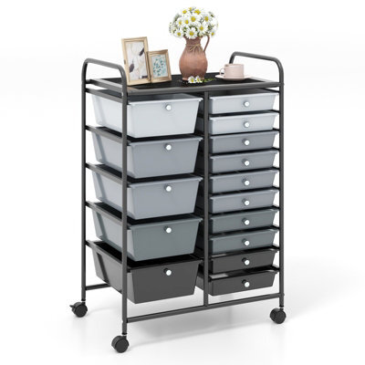 Costway 15-Drawer Storage Trolley Mobile Organiser Shelving Unit Utility Cart Gradient Black - image 1