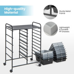 Costway 15-Drawer Storage Trolley Mobile Organiser Shelving Unit Utility Cart Gradient Black - thumbnail 8