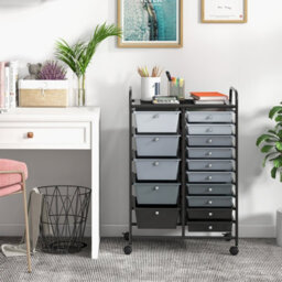 Costway 15-Drawer Storage Trolley Mobile Organiser Shelving Unit Utility Cart Gradient Black - thumbnail 3