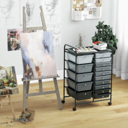 Costway 15-Drawer Storage Trolley Mobile Organiser Shelving Unit Utility Cart Gradient Black - thumbnail 4