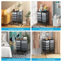 Costway 15-Drawer Storage Trolley Mobile Organiser Shelving Unit Utility Cart Gradient Black - thumbnail 5
