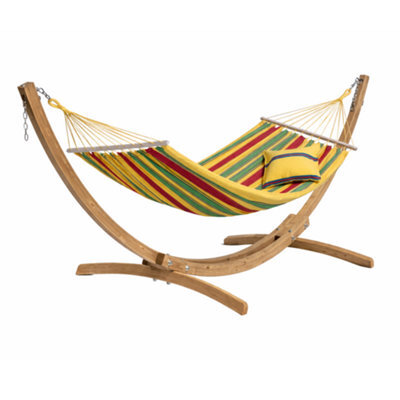 Amazonas Aruba Vanilla Single Spreader Bar Cotton Weatherproof Garden Hammock With Wooden Stand