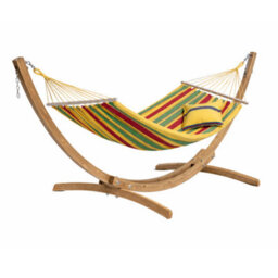 Amazonas Aruba Vanilla Single Spreader Bar Cotton Weatherproof Garden Hammock With Wooden Stand - thumbnail 1