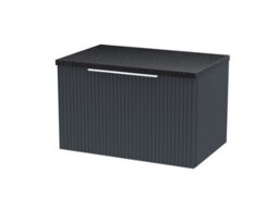 Hudson Reed Fluted Wall Hung 1-Drawer Vanity Unit & Black Laminate Worktop, Sleek Counter Top Vanity Unit In Soft Black, 600mm - thumbnail 1