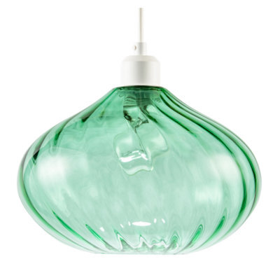 Happy Homewares Modern Designer Emerald Green Line Twisted Glass Pendant Light Shade - image 1
