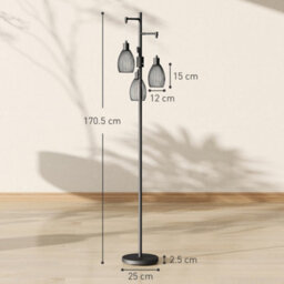 Homcom Industrial 3-Light Floor Lamp Dimmable Led Standing Lamp, Black - thumbnail 3