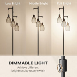 Homcom Industrial 3-Light Floor Lamp Dimmable Led Standing Lamp, Black - thumbnail 4