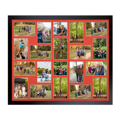 AK Frames 80X70Cm Matte Black Modern Multi Photo Frame With Poppy Red Mount - Holds 20 Apertures (18X) 6X4, (2X) 4X4 Photos - image 1