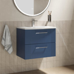 Balterley Belvide Partial Fluted 2 Drawer Wall Hung Vanity Unit With 1 Tap Hole Curved Basin- 600mm - Satin Blue - thumbnail 4
