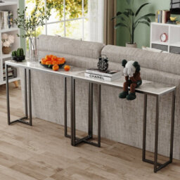 Fativo 100Cm Long Slim Hallway Console Table Sintered Stone Marble Table Metal Narrow Modern Table - thumbnail 9