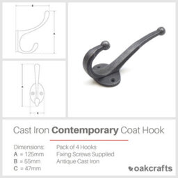 Oakcrafts - Antique Cast Iron Contemporary Coat Hook - Pack Of 4 Hooks - thumbnail 2