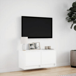 Berkfield Tv Wall Cabinet With Led Lights White 80X31X35 Cm - thumbnail 4