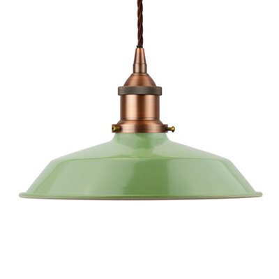 Mint Green Small Trinity Metal Painted Dome Pendant Light With Matt Antique Copper Lamp Holder And Brown Twisted Cable - Se Home - image 1