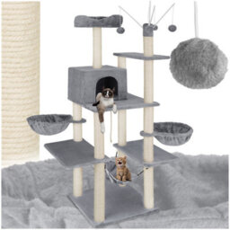 Tectake Cat Tree Lilou - 165 Cm Tall, Sisal Scratching Post, Toys & Anti-Tip Protection - Grey - thumbnail 1