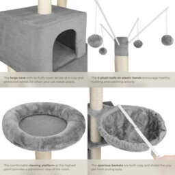 Tectake Cat Tree Lilou - 165 Cm Tall, Sisal Scratching Post, Toys & Anti-Tip Protection - Grey - thumbnail 4