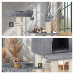 Tectake Cat Tree Lilou - 165 Cm Tall, Sisal Scratching Post, Toys & Anti-Tip Protection - Grey - thumbnail 5
