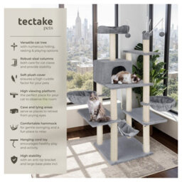 Tectake Cat Tree Lilou - 165 Cm Tall, Sisal Scratching Post, Toys & Anti-Tip Protection - Grey - thumbnail 2