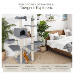 Tectake Cat Tree Lilou - 165 Cm Tall, Sisal Scratching Post, Toys & Anti-Tip Protection - Grey - thumbnail 3